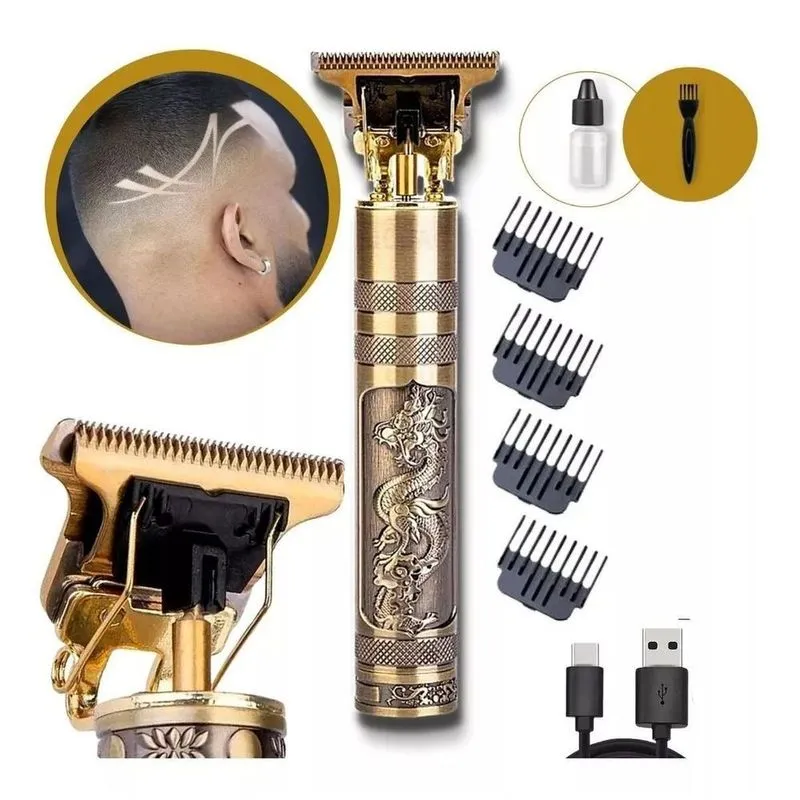 Aparador de Cabelo e Barba Máquina Buda Profissional Uso Pessoal Lâmina Titânio Bateria Recarregável Dourado 110V Aparador de Cabelo e Barba Máquina Buda Profissional Lâmina Titânio Bateria Recarregável Dourado