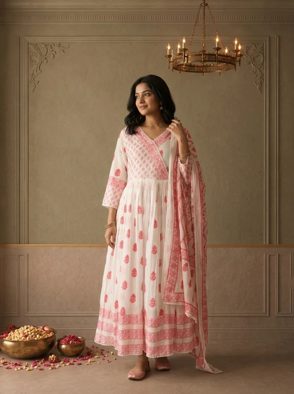 Pink Cotton Floral Buti Printed Three Piece Set 3XL