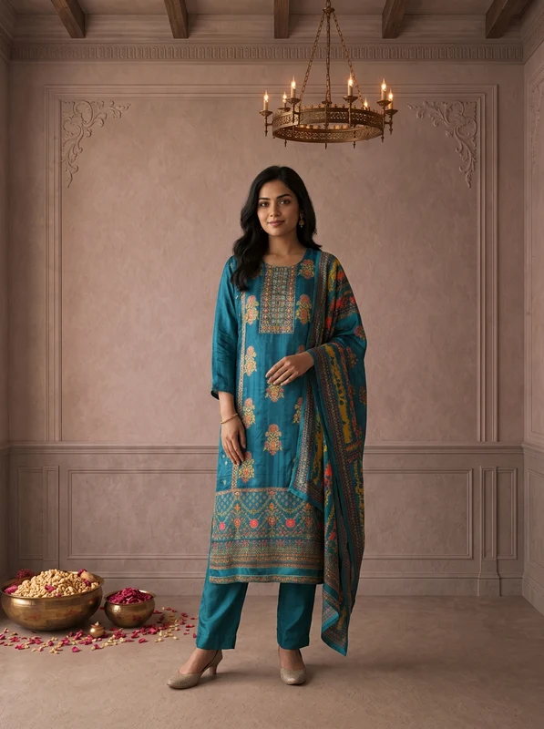 Rama Muslin Floral Buti Printed Three Piece Set XL