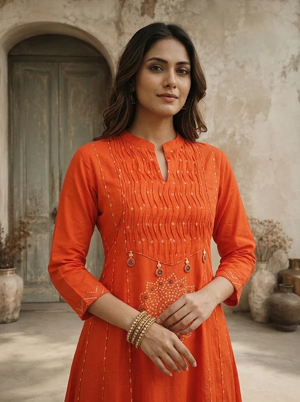 Burnt Orange Cotton Mandala Printed Three Piece Set L