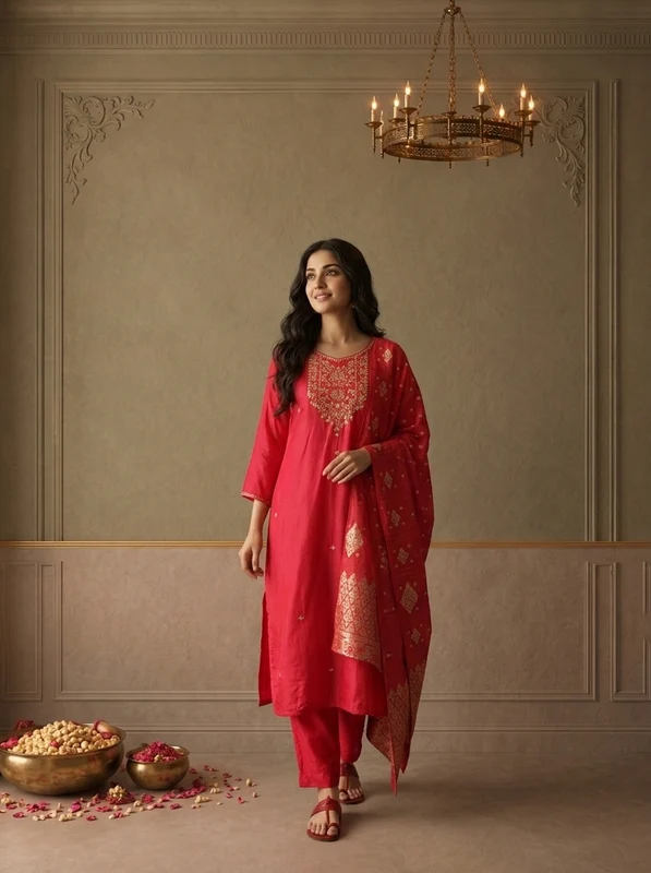 Magenta Silk Zari Embroidered Three Piece Set M