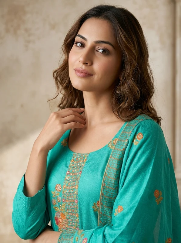 Rama Crepe Floral Buti Weaved Three Piece Set L