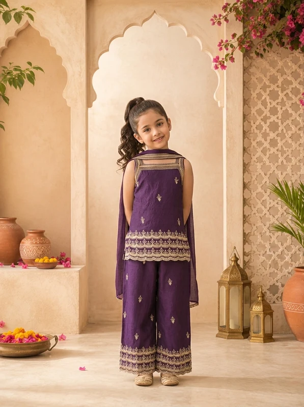 Purple Georgette Zari Embroidered Palazzo Set 30