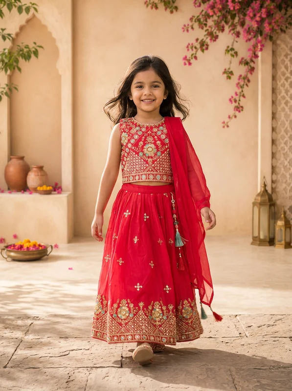 Rani Georgette Multicolor Floral And Diamond Jaal Embroidered Ghagra Set 30