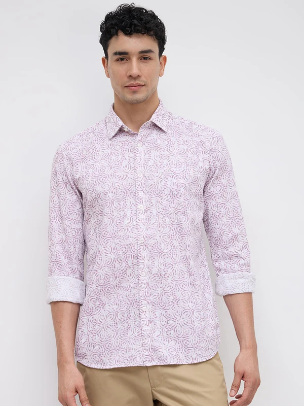 Parx Men Red Slim Fit Printed Casual Shirt 42 / Red