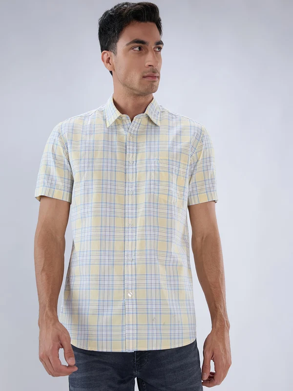 Parx Men Yellow Slim Fit Checks Casual Shirt 39 / Yellow