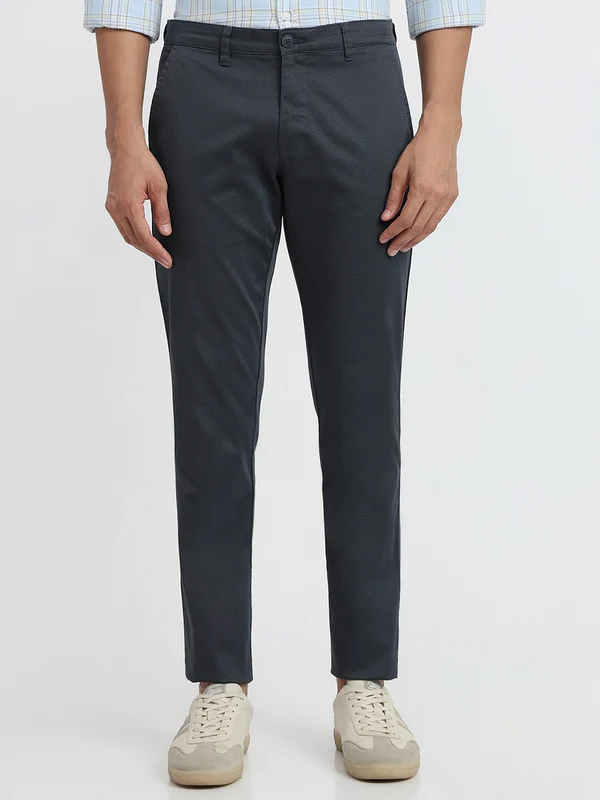 Parx Men Blue Low Rise Tapered Fit Printed Trouser 40 / Blue