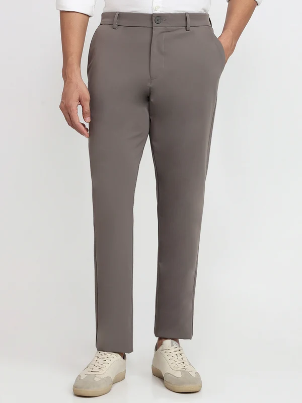 Parx Men Grey Comfort Fit Solid Trouser 30 / Grey