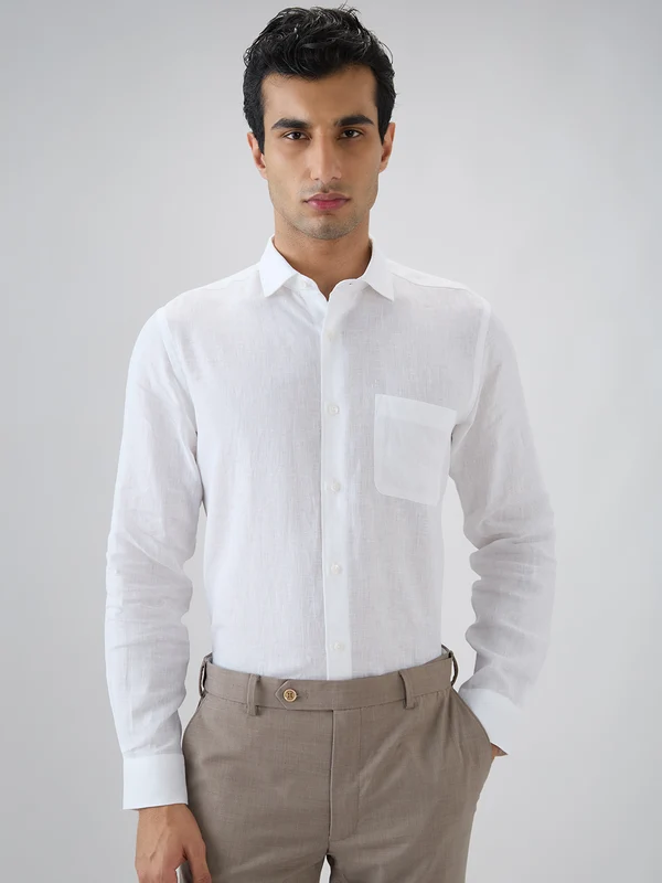 Raymond Men White Regular Fit Solid Casual Shirt 38 / White