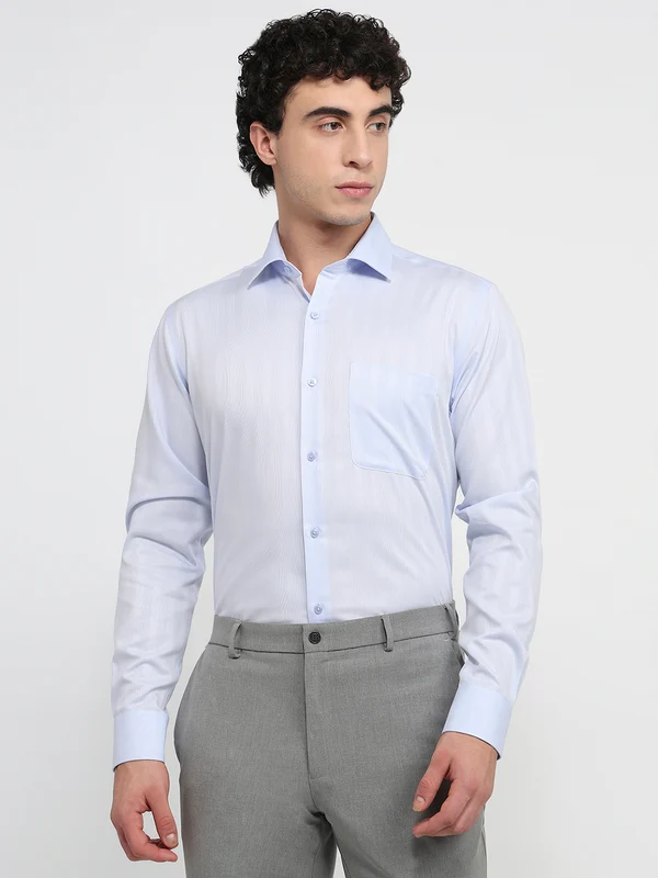 Raymond Men Blue Contemporary Fit Striped Formal Shirt 44 / Blue