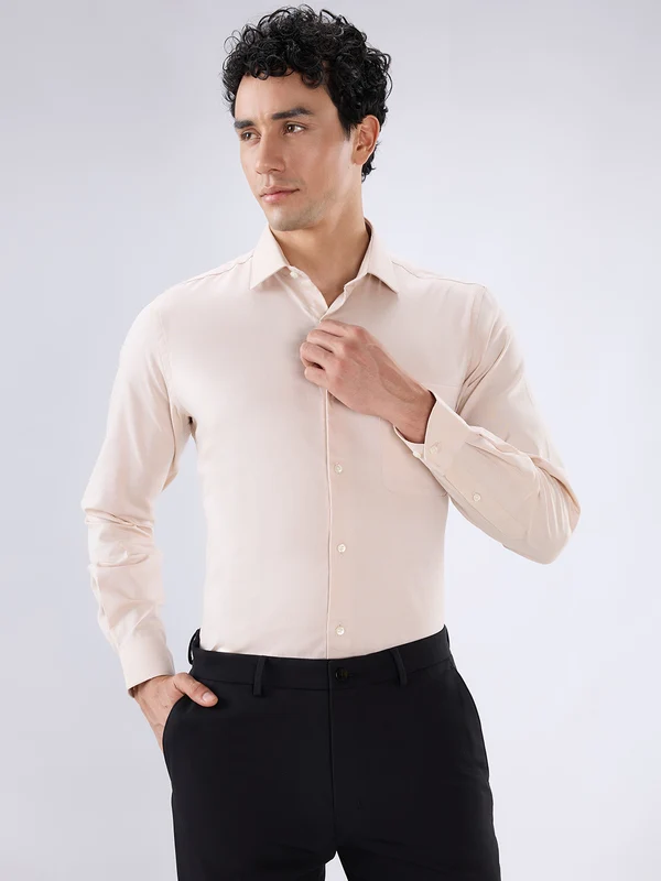 Raymond Men Fawn Regular Fit Dobby Formal Shirt XL / Fawn