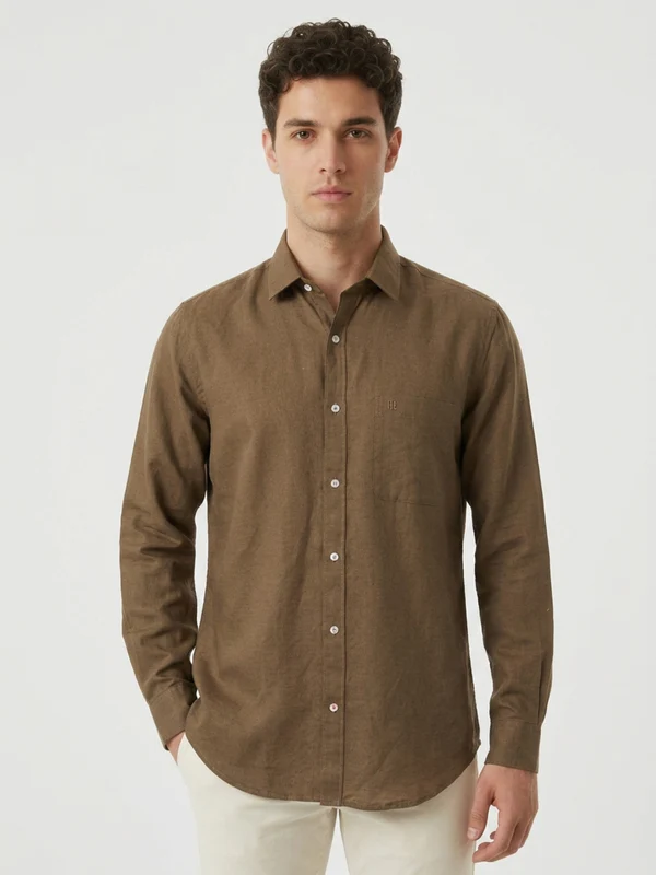 Raymond Men Brown Slim Fit Solid Casual Shirt 39 / Brown