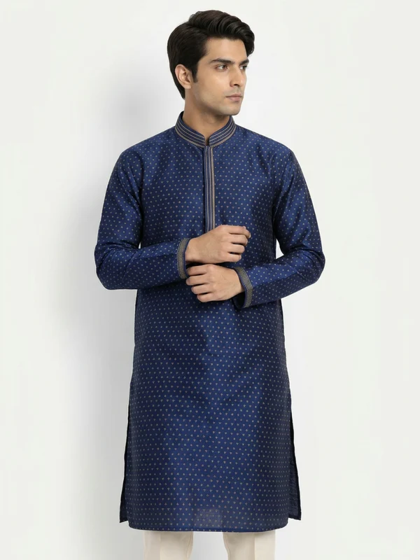 Sanman Ethnix By Raymond Men Blue Jacquard Kurta 3XL / Blue
