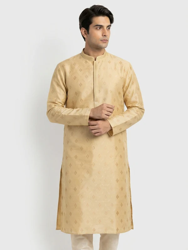 Sanman Ethnix By Raymond Men Yellow Jacquard Kurta XL / Yellow
