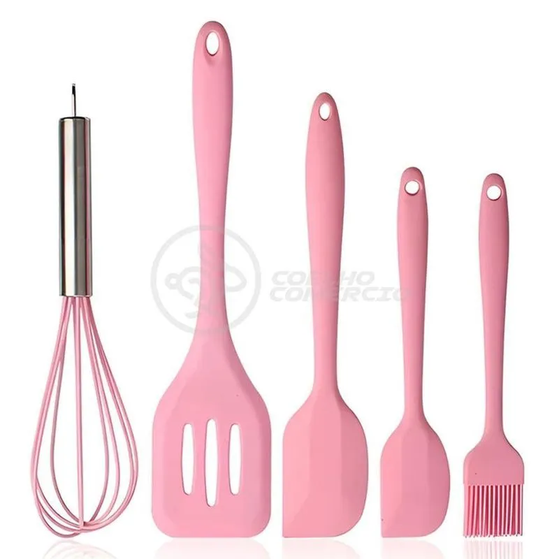 Kit De Utensílios De Cozinha Fouet Batedor De Ovos Inox Com Espátulas E Pincel Em Silicone Maciço