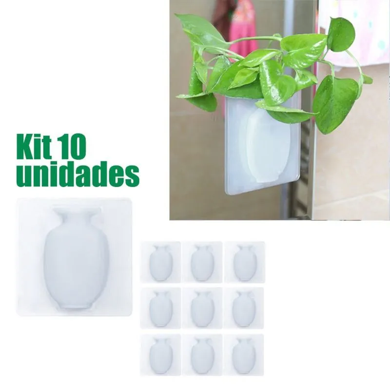 Vaso de Plantas Silicone Adesivo Vidro Kit 10 Flor Agua Decoracao Parede