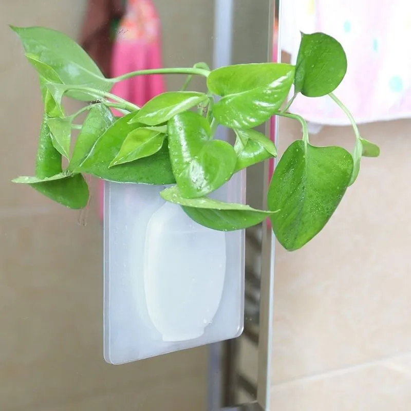 Vaso de Plantas Silicone Adesivo Vidro Parede Decoracao Flor Agua Kit 2