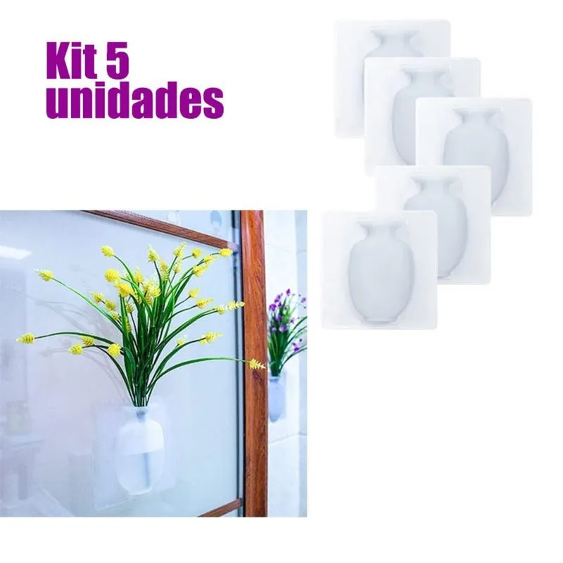 Vaso de Plantas Silicone Adesivo Vidro Parede Kit 5 Flor Agua Decoracao