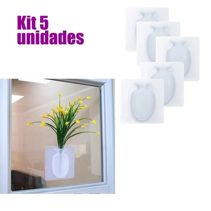 Vaso de Plantas Silicone Adesivo Vidro Parede Decoracao Flor Agua Kit 5