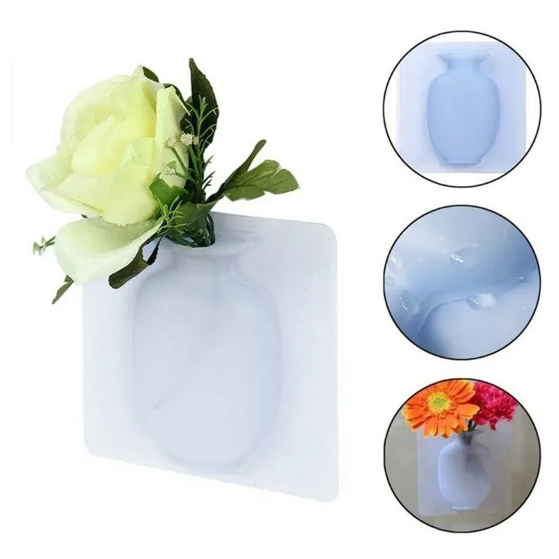 Vaso de Plantas Silicone Parede Adesivo Flor Agua Kit 2 Vidro Decoracao