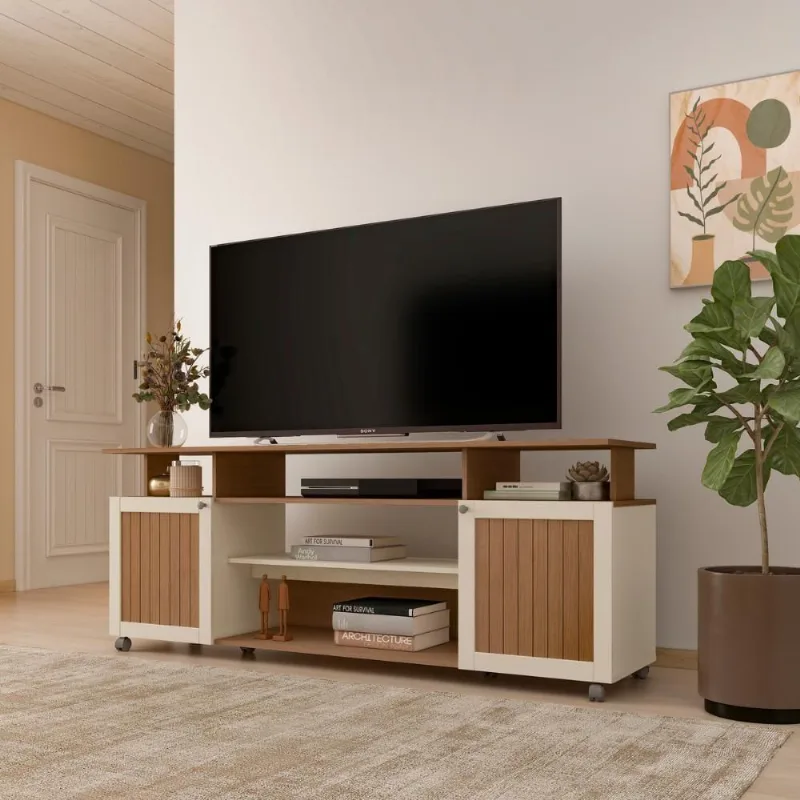 Rack Bancada Tv 75 Polegadas 2 Portas 180 Cm Cinamomo Off White Arly