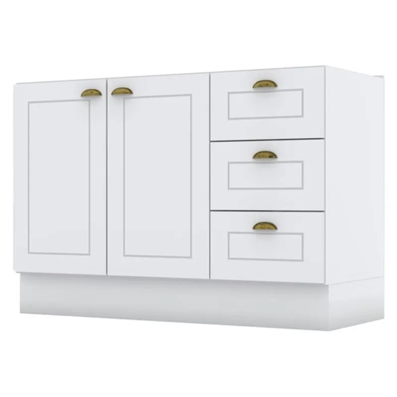 Balcao Pia 2 Portas 3 Gavetas 120 Cm C353 Americana Branco Henn