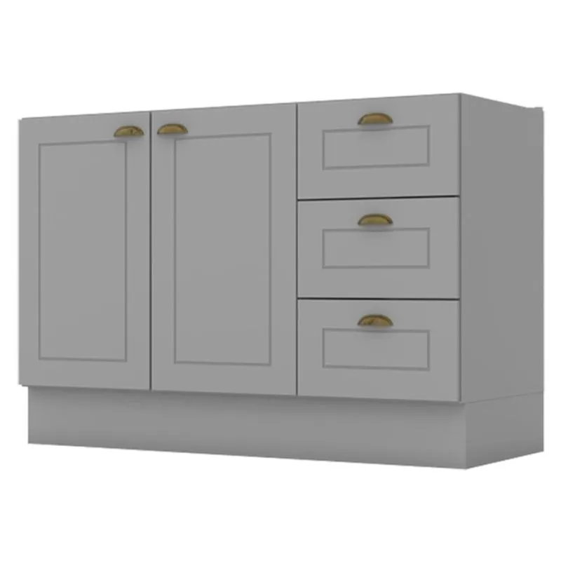 Balcao Pia 2 Portas 3 Gavetas 120 Cm C353 Americana Cinza Henn