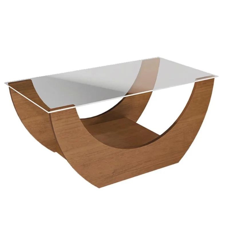 Mesa De Centro Curva Tampo Em Vidro 36 Cm 4616 Arly Cinamomo