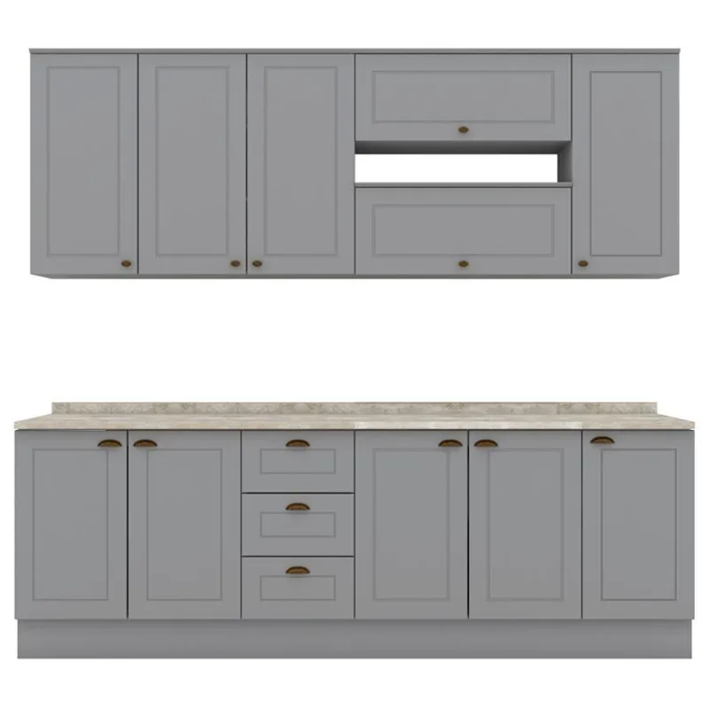 Cozinha Modulada 10 Pecas 240 Cm Ce792 Americana Henn Cinza Calcare