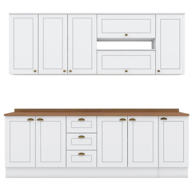 Cozinha Modulada 10 Pecas 240cm Ce792 Americana Henn Branco Nature