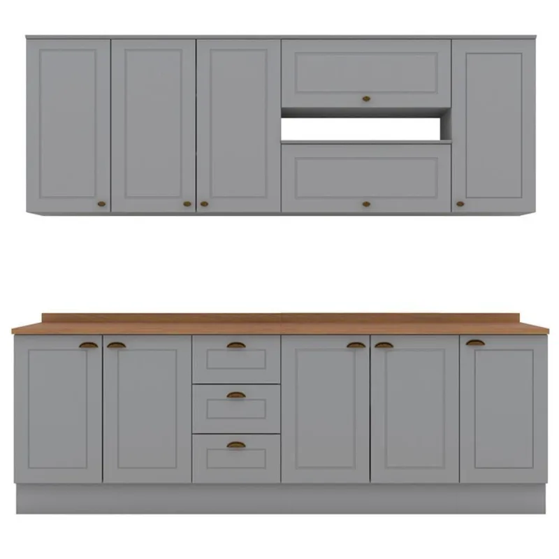 Cozinha Modulada 10 Pecas 240cm Ce792 Americana Henn Cinza Nature