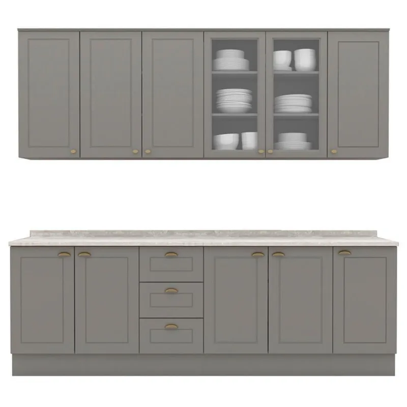 Cozinha Modulada 9 Pecas 240 Cm Ce856 Americana Henn Cinza Calcare