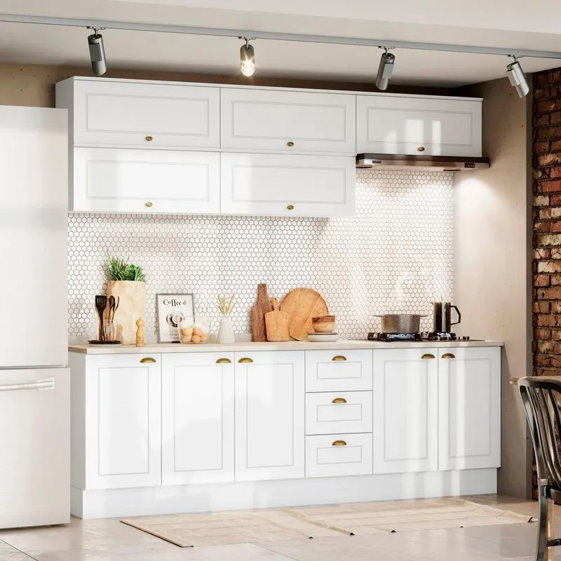 Cozinha Modulada 11 Pecas 240 Cm Ce381 Americana Branco Calcare Henn