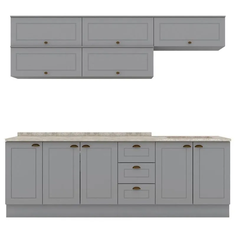Cozinha Modulada 11 Pecas 240 Cm Ce381 Americana Henn Cinza Calcare
