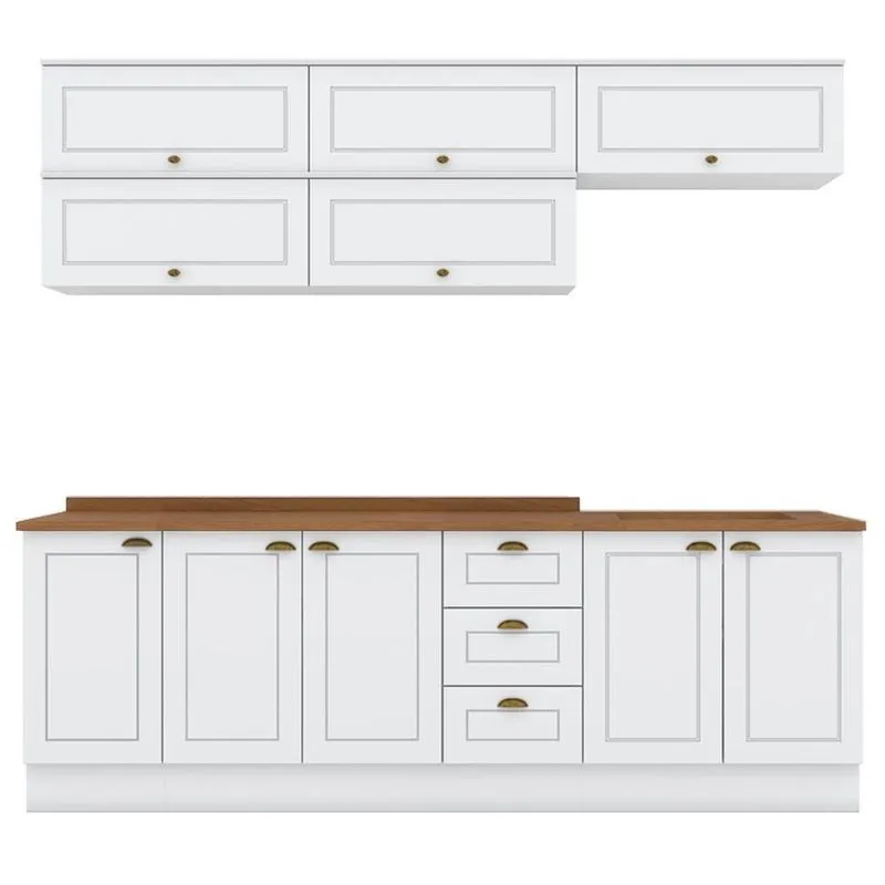 Cozinha Modulada 11 Pecas 240cm Ce381 Americana Henn Branco Nature