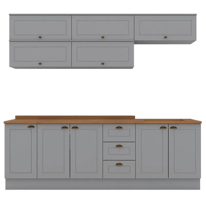 Cozinha Modulada 11 Pecas 240cm Ce381 Americana Henn Cinza Nature