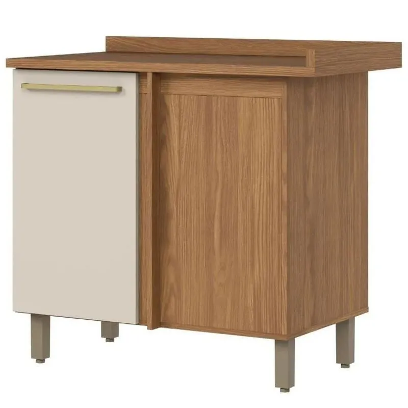 Balcao Canto Reto Tampo 1 Porta 84 Cm Requinte Henn Nature Areia