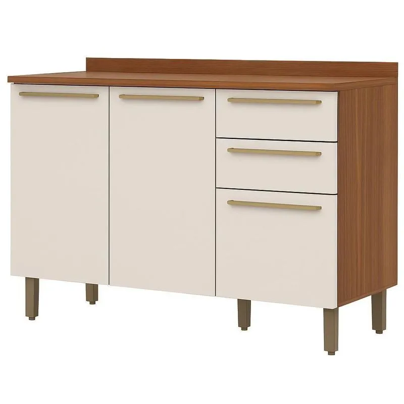 Balcao Pia Com Tampo 3 Portas 120 Cm Requinte Henn Nature Areia