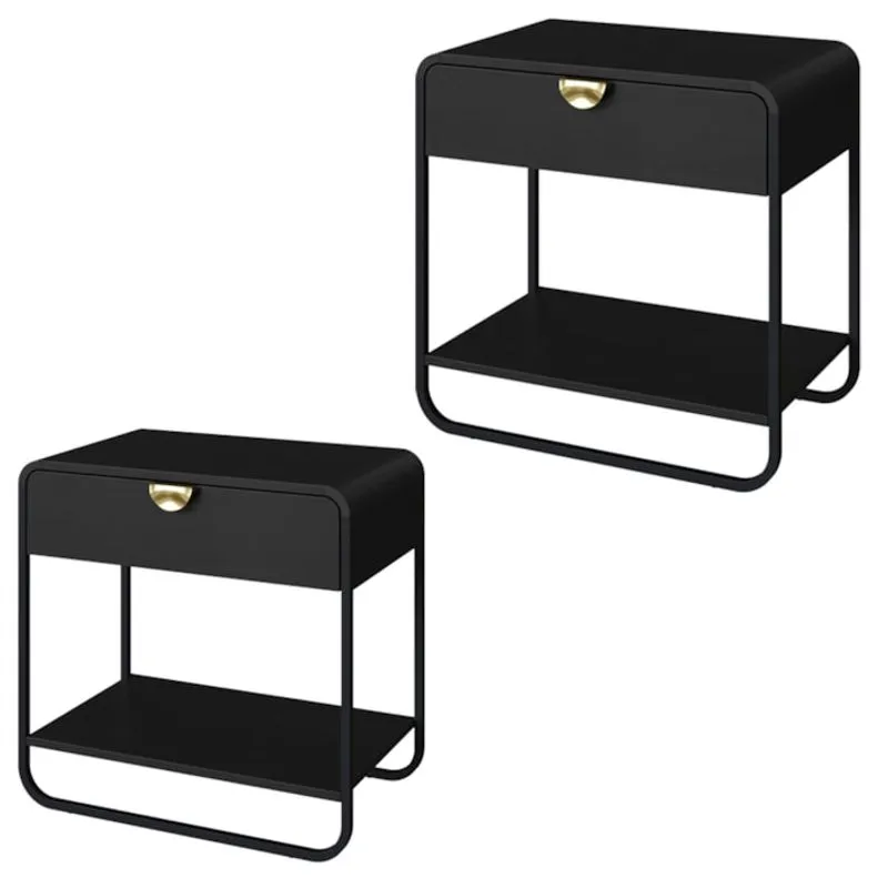 Kit 02 Mesas De Cabeceira 1g Organica 60 Cm 28061 Nero Preto Artesano