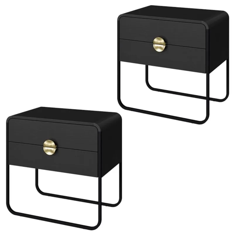 Kit 02 Mesas De Cabeceira 2g Organica 60 Cm 28062 Nero Preto Artesano