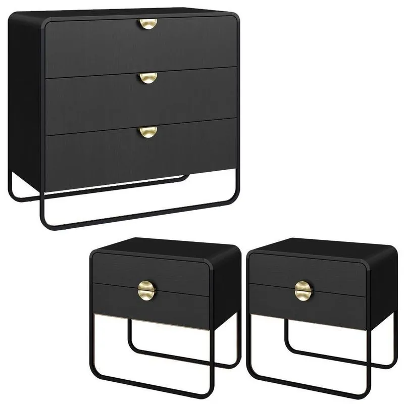 Comoda 02 Mesas De Cabeceira Organica Artesano Nero Preto
