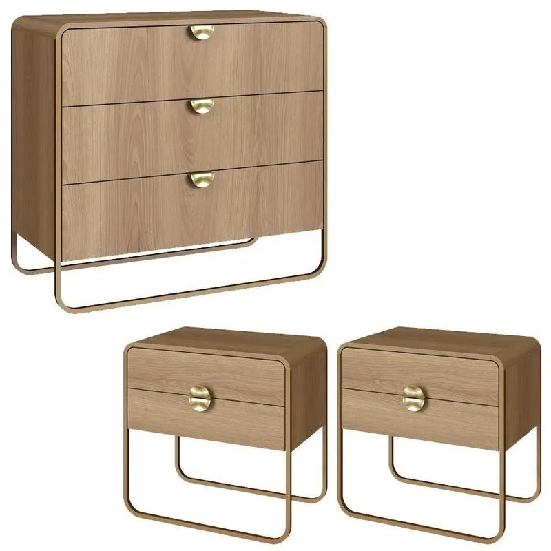 Comoda 02 Mesas De Cabeceira Organica Artesano Hanover Dourado