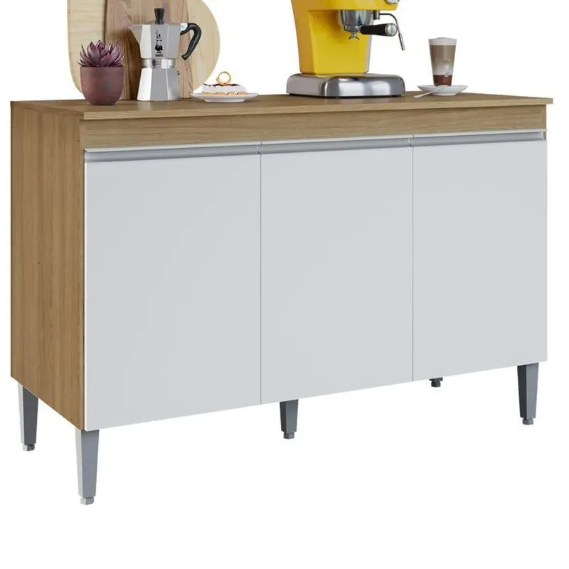 Balcao Com Tampo 3 Portas 120 Cm Manu Amendoa Branco Reajl Moveis Amendoa Branco