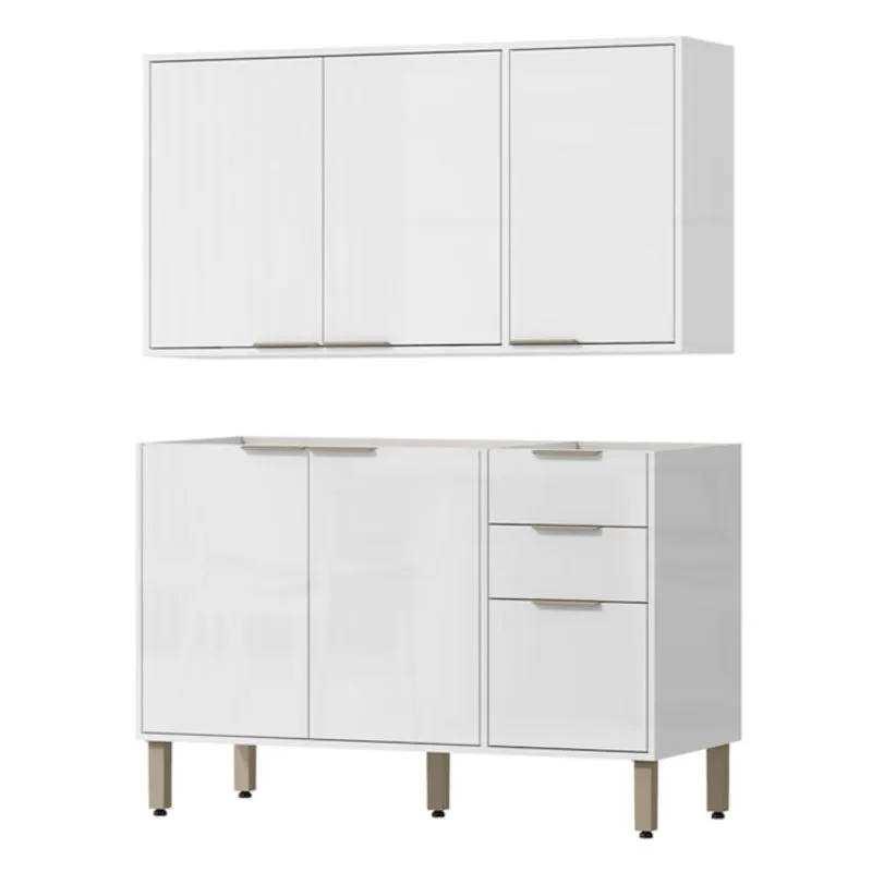 Armario E Balcao Pia 120 cm glor ABGL24 Branco Neve mxm