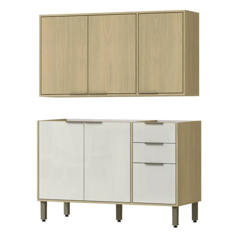 Armario E Balcao Pia 120 cm glor ABGL24 Castanho Off White mxm