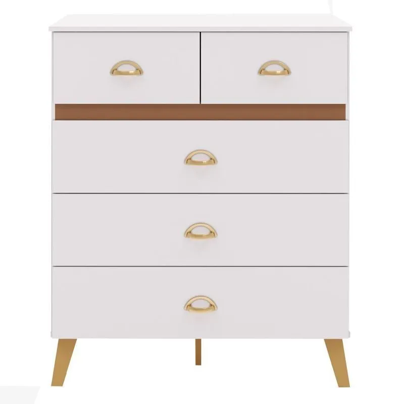 Comoda 5 Gavetas 91 Cm Pes Retro Ibi 20030 Branco Camarim Vlr