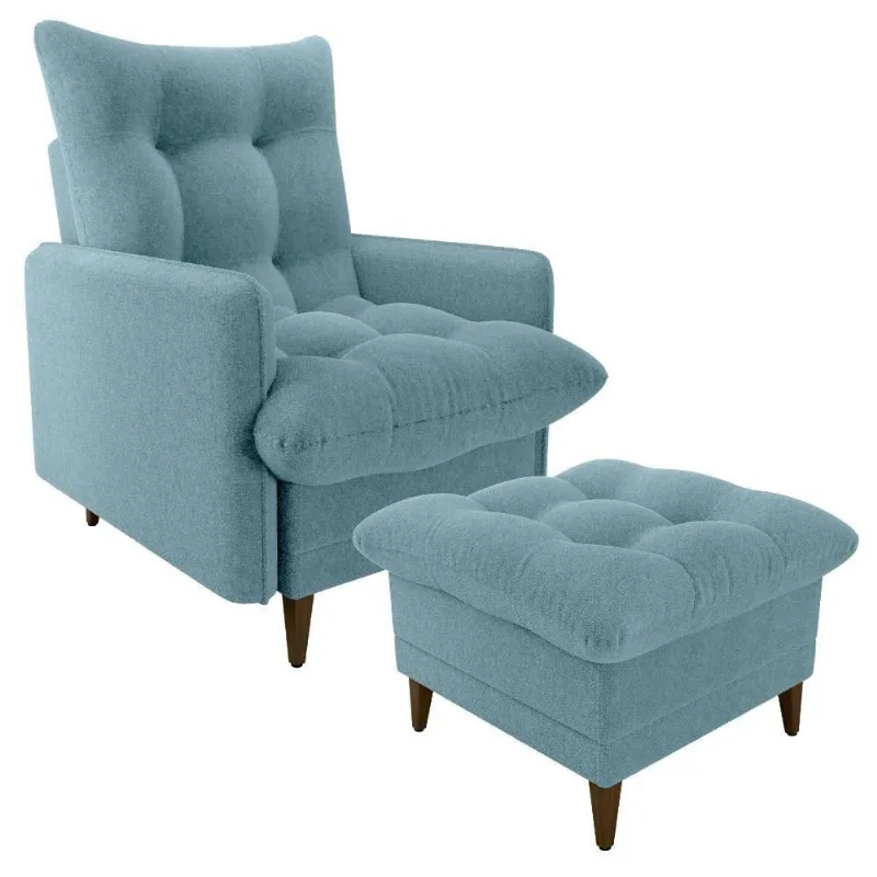 Poltrona De Amamentaçao E Puff Montreal Boucle F495 Milani Store Azul