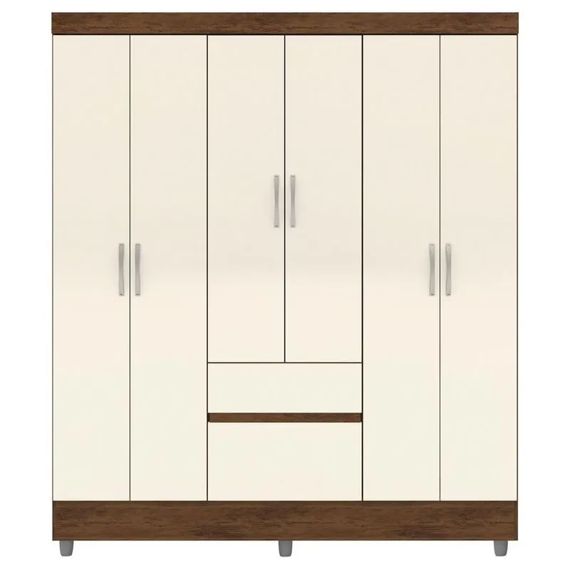 Guarda Roupa Casal 6 Portas 2 Gavetas 153 Cm 10091 Vlr Imbuia Champanhe
