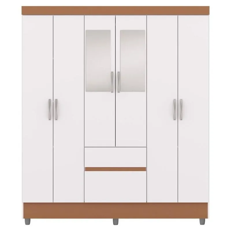 Guarda Roupa Casal 6 Portas 2 Gavetas Espelho 153 Cm Vlr Branco Camarim