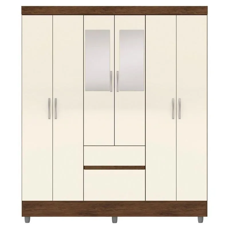 Guarda Roupa Casal 6 Portas 2 Gavetas Espelho 153 Cm Vlr Imbuia Champanhe